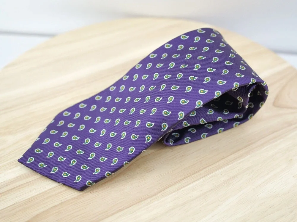 Polo Ralph Lauren Silk Tie Purple Paisley Hand Made In Italy 58